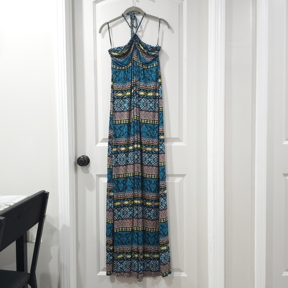 FOREVER 21 Nwt Geo Aztec Multi Color Halter Maxi Sun Dress, Size XL, Vacation - Picture 2 of 12